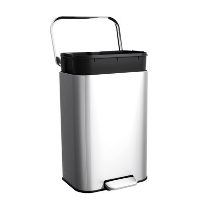 13 Gal/50L Kitchen Trash Can, Step Garbage Can with Soft-Close Lid, Stainless Steel Recycling Bin with Removable Inner Bucket, Rectangular Waste Container for Living Room, Office