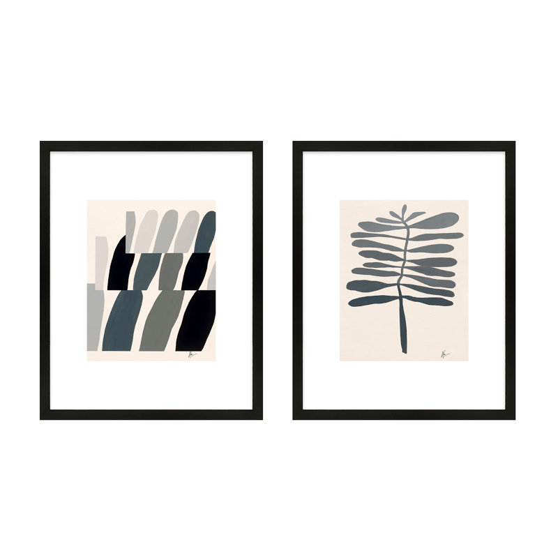 Joelle 1 et 2. Ensemble de 2 par Lee Lessem - Art mural encadré, Cadre noir, H 30 po x l 48 po x P 1,25 po