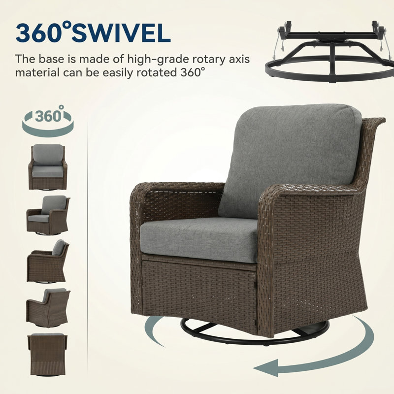 3-Piece Outdoor Conversation Set with Wicker Swivel Rocking Chairs and Side Table
