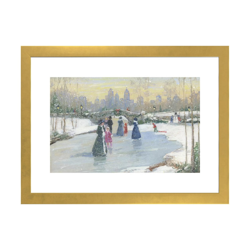 «Skating at Dusk» par Sally Swatland - reproduction d'art, H 24 po x l 32 po x P 1 po, Papier encadré noir, Blanc