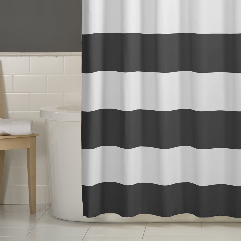 Adhley Striped Single Shower Curtain, Grey