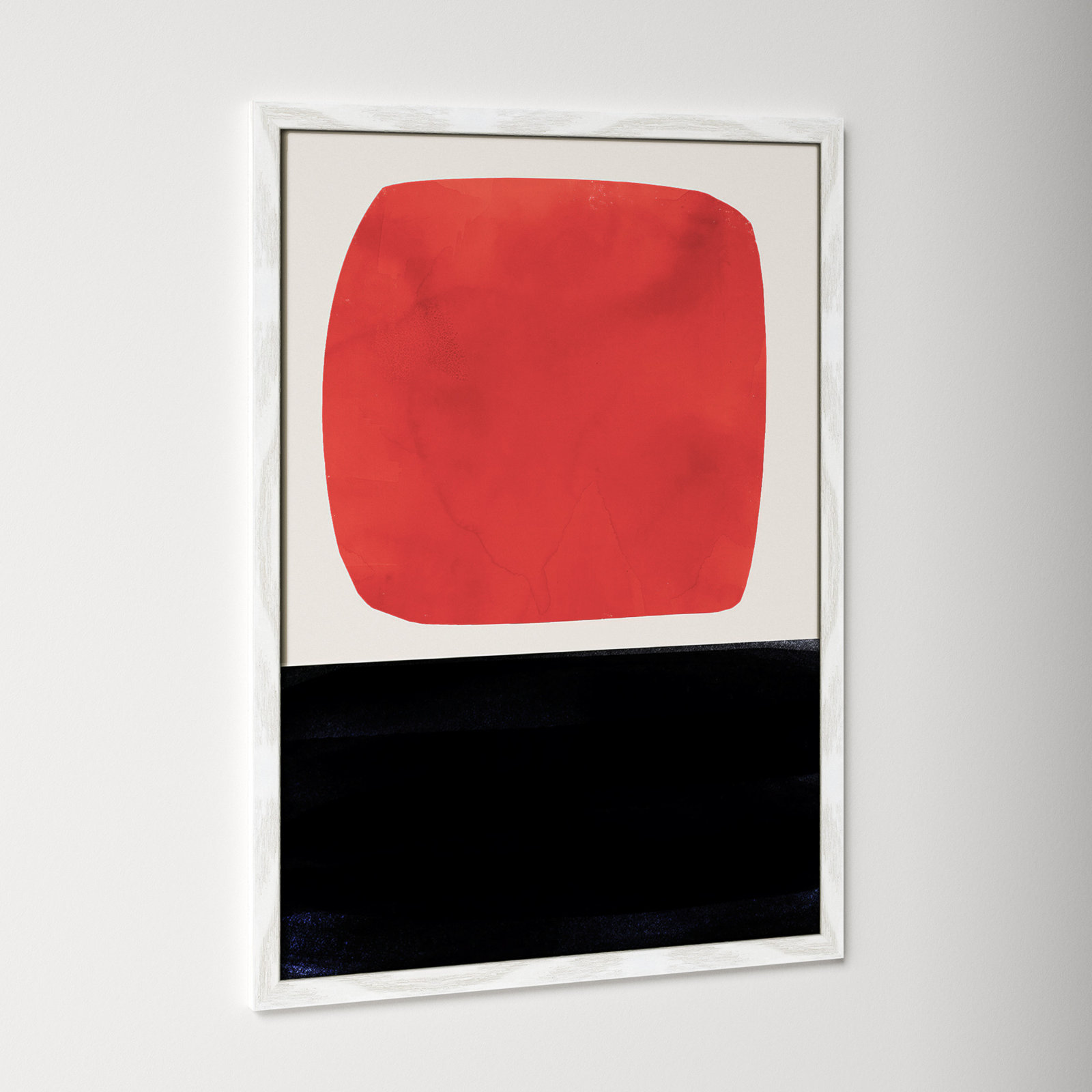Boxed-Red Print by Aoibhne Hogan, White Wood Grain Paper, 35.5" H x 25.5" W x 0.75" D