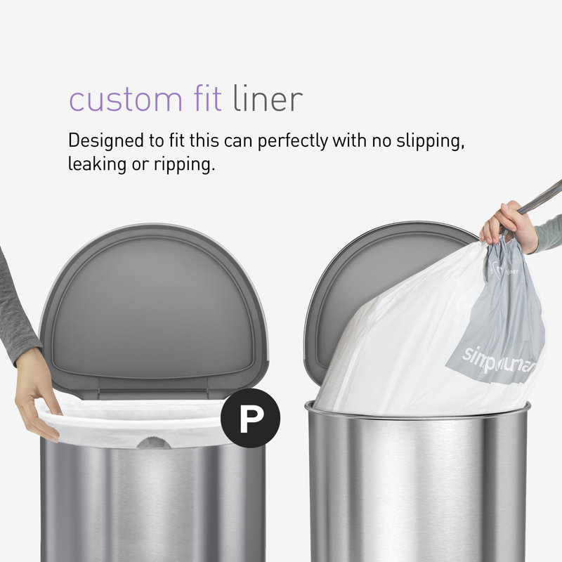 Simplehuman Code P Liners, Pack Of 60 Liners, 50% Recycled Custom Fit Bin Bags, 50-60L, White