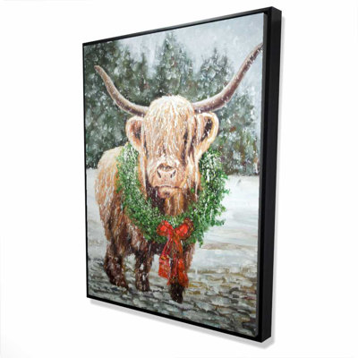 Highland Christmas Cow - Rustic Framed Canvas Home Decor