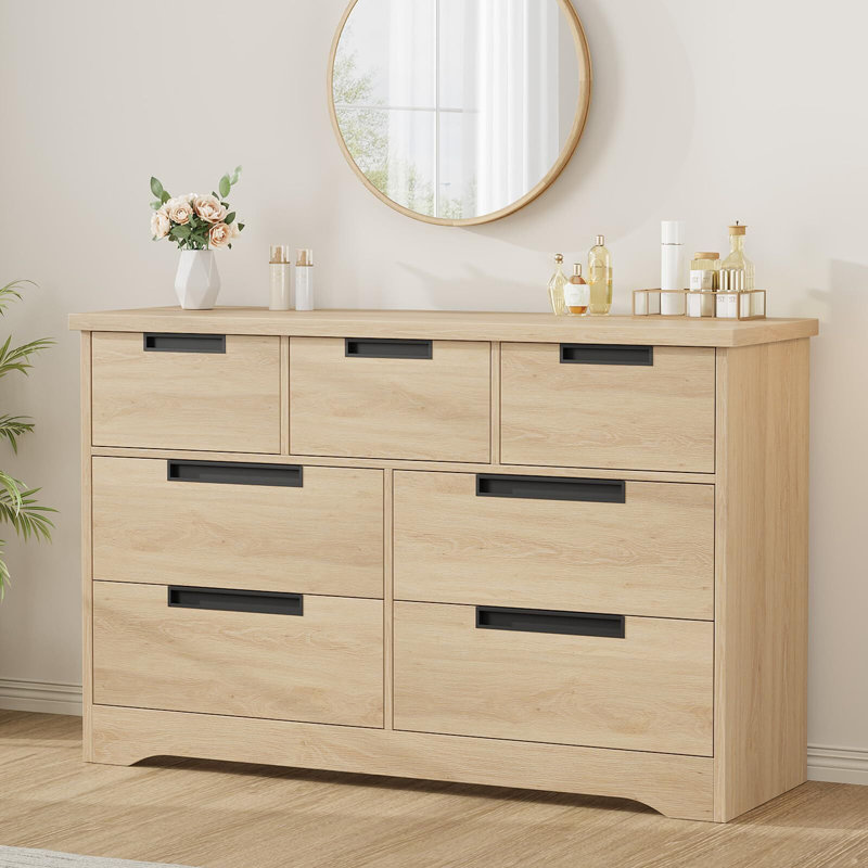 Commode 7 tiroirs pour chambre à coucher, organisateur de commode avec poignées intégrées, commode en bois pour salon, chambre de bébé, couloir