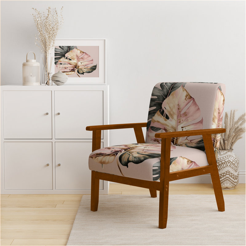 Moorton - Chaise d'appoint rembourrée et fauteuil tropical, Pink/Green/Black Velvet, Accoudoirs carrés bruns