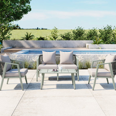 Collection de meubles d'extérieur en fer - Ensemble pour 4 personnes pour les patios, balcons, jardins, chaises à coussins moelleux et ensemble de sièges de table, 2 chaises simples et 1 chaise double, zones élégantes avec coussins