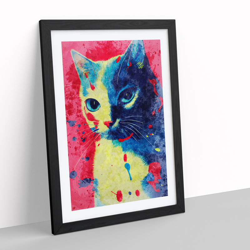 Catt Paint Splash No.3 - Wall Art, Black Framed, 66cm H x 48cm W x 2cm D, White