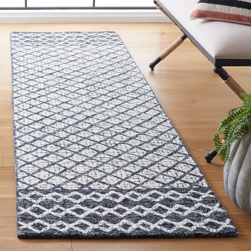 Tapis géométrique en laine touffeté à la main Sherlita, Tapis de couloir 2 pi 3 po x 8 pi