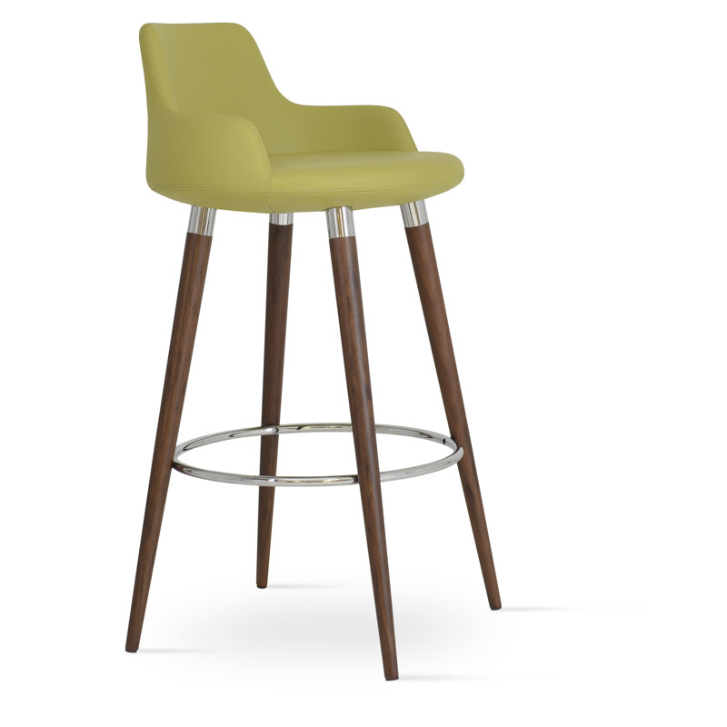 Tabouret de bar et de comptoir Dervish, Noyer, Similicuir vert, Tabouret de comptoir (siège d'une hauteur de 24,5