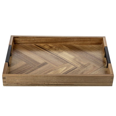 Solid Acacia Wood Rectangular Decorative Ottoman Tray