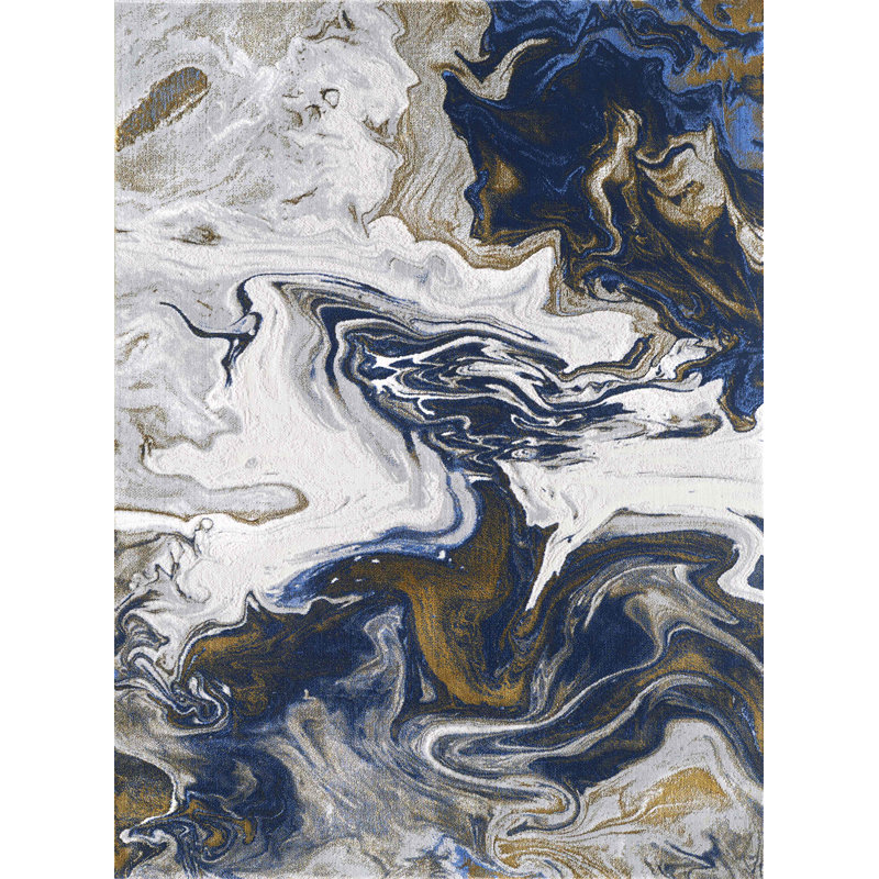 Tapis de couloir doré et bleu 2 pi x 7 pi 956, Rectangle 5 pi x 7 pi