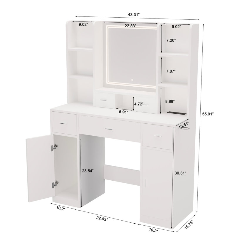 Board Dressing Table With 6 Open Shelves For Bedroom White Efficient Cosmetics Storage