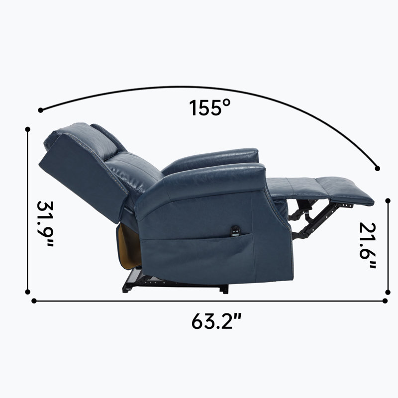 Fauteuil inclinable manuel bleu en similicuir pour le salon avec mécanisme de mouvement robuste, 8 nœuds vibrants et 3 modes de massage.