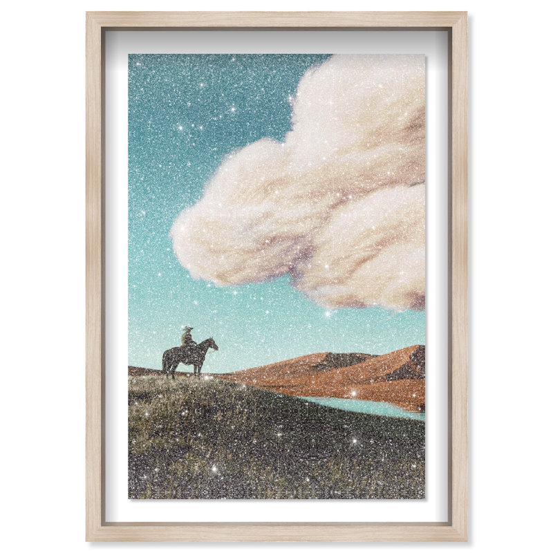 Cowboy Surreal Framed Graphic Art, 25.5"H x 17.5"W, Natural Oak Shadowbox