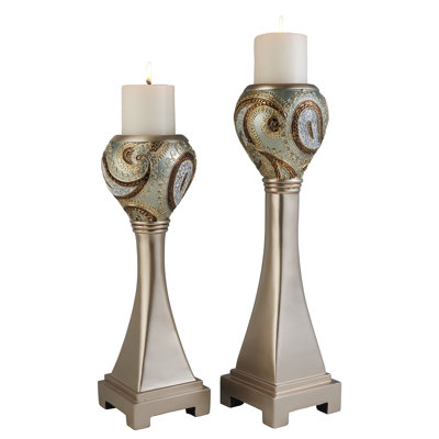 Aurora 2 Piece Tabletop Candlestick Set with Candle Included