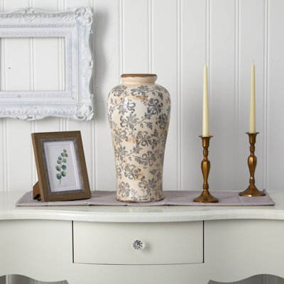 Vase de table en céramique blanc / gris 16 po