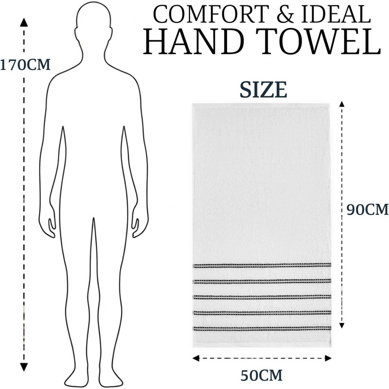 Luxury Cotton Striped Bathroom Towels, Super Soft , Highly Absorbent & Quick Dry – Includes Hand Towels & Bath Sheets, White