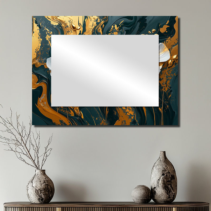 Fleurs d'or dorées sur des chemins de fleurs sauvages gris II - miroir traditionnel pour décoration murale, 24 po x 32 po