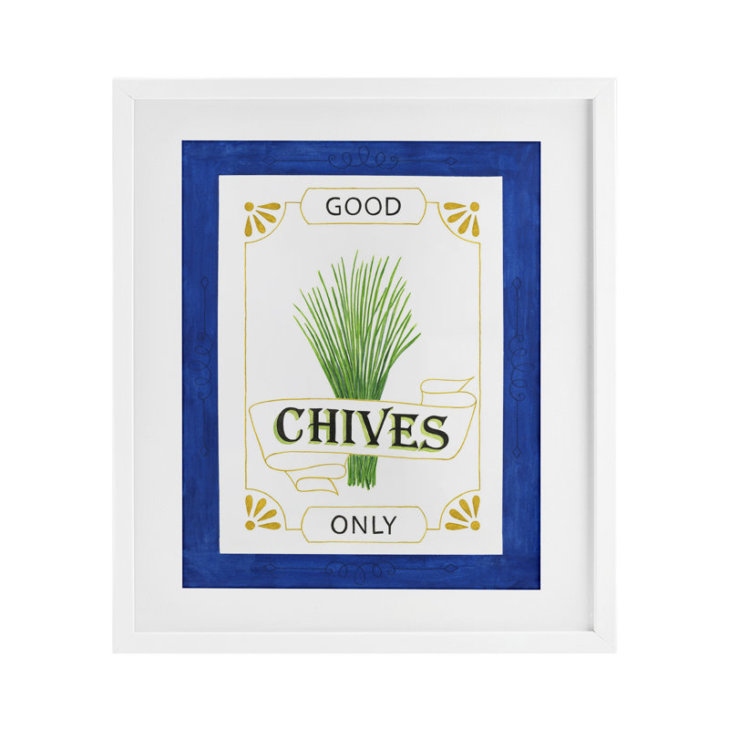 «Good Chives Only», reproduction sous verre encadrée, design par Lara Beeston, H 16 po x l 13 po, Cadre blanc côtier