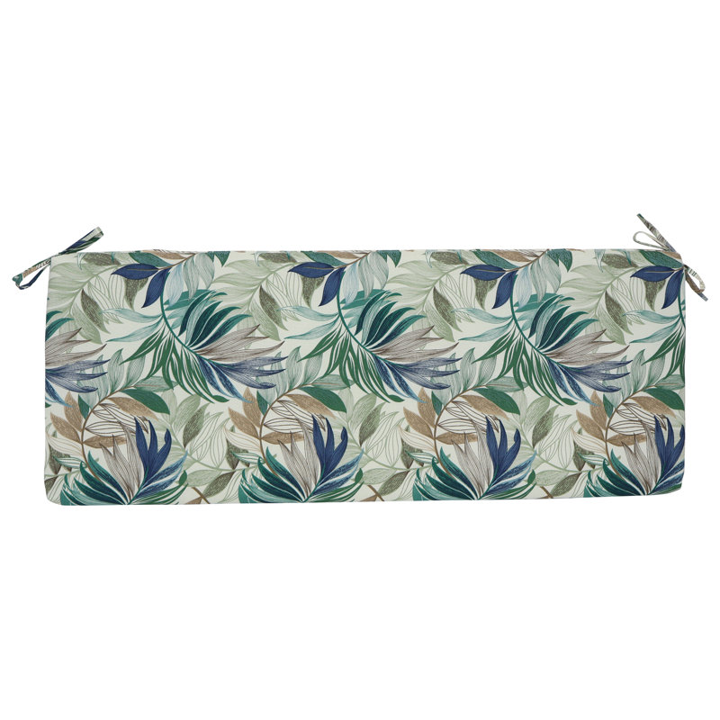 Outdoor Bench Cushion, 54" W x 19" D, Tan/Green/Oasis Chambray Floral