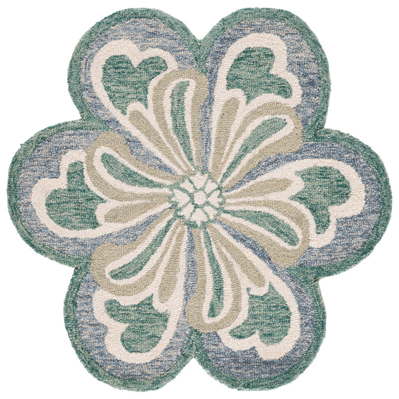 Tapis vert / gris en laine / coton touffeté à la main Novelty Albrian, Rond 3 pi