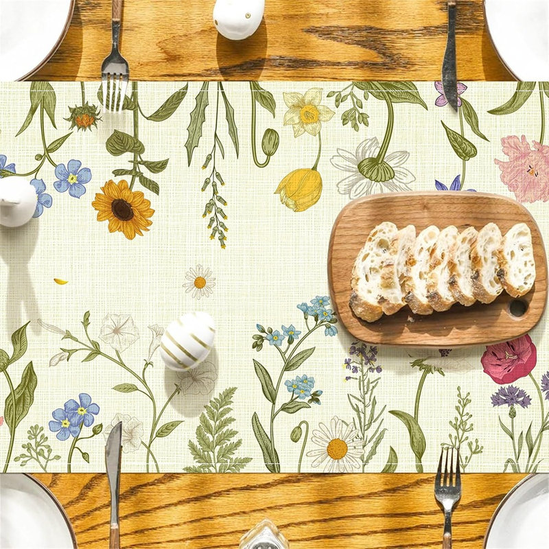 Chemin de table - multicolore, fleurs et feuilles d'été, décoration de table des fêtes