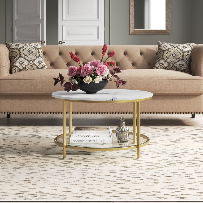 Rotherham Round Coffee Table with Storage, Gold