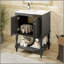 Meuble-lavabo de luxe moderne 24 po avec lavabo en céramique, armoire de salle de bain avec tablette ouverte et rangement fermé-129488817