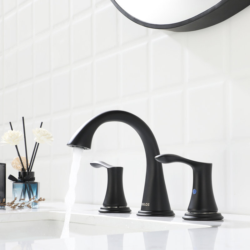 Widespread 2-handle Bathroom Faucet with Drain Assembly, Matte Black