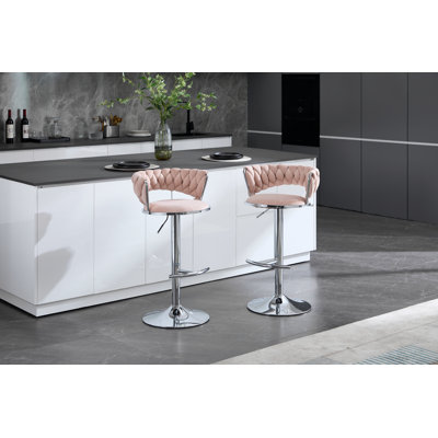 Bar Stools,with Chrome Footrest and Base Swivel Height Adjustable Mechanical Lifting Velvet