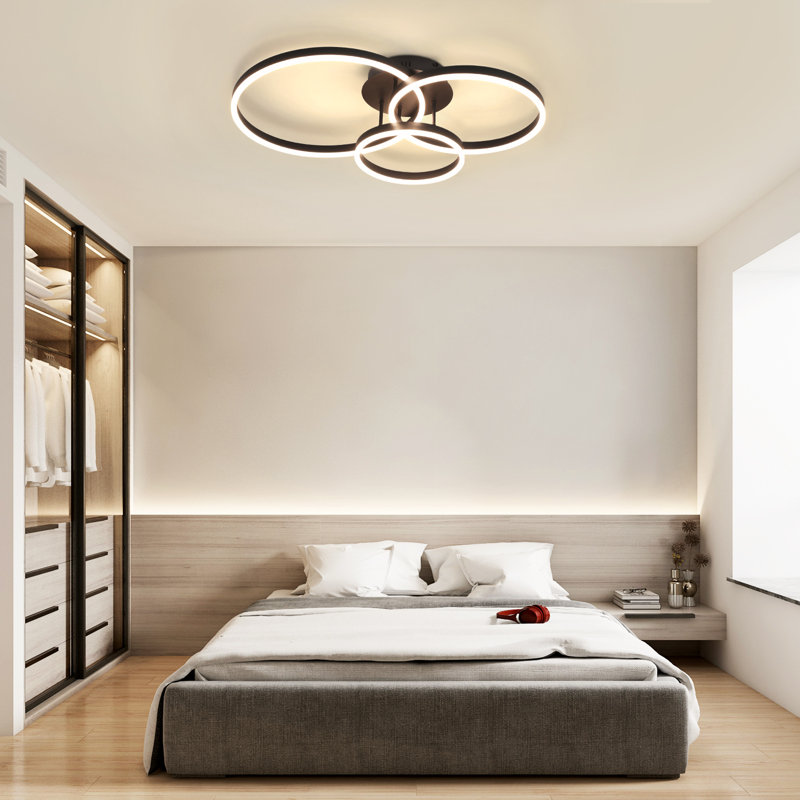 Black Dimmable Acrylic LED Flush Mount Ceiling Light, 15'' H X 82'' W X 58'' D, 3