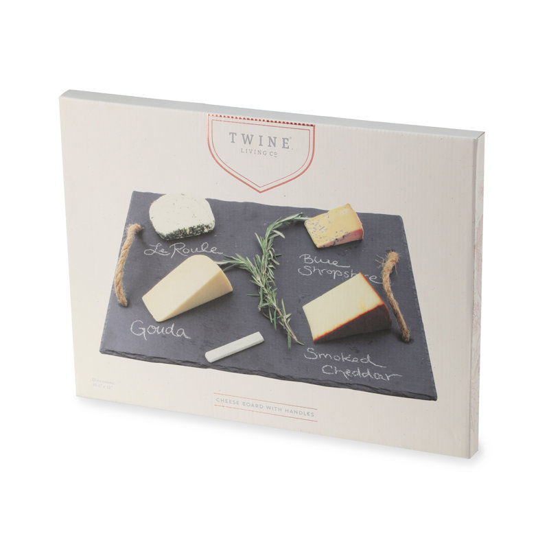 Rustic Black Slate Rectangular Cheese Board with Hemp Handles