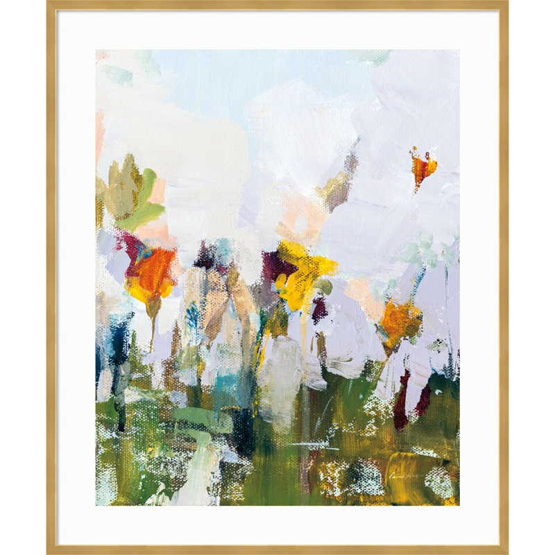 «Spontane Summer Flowers» par Pamela Munger - peinture encadrée, H 41 po x l 33 po, Or