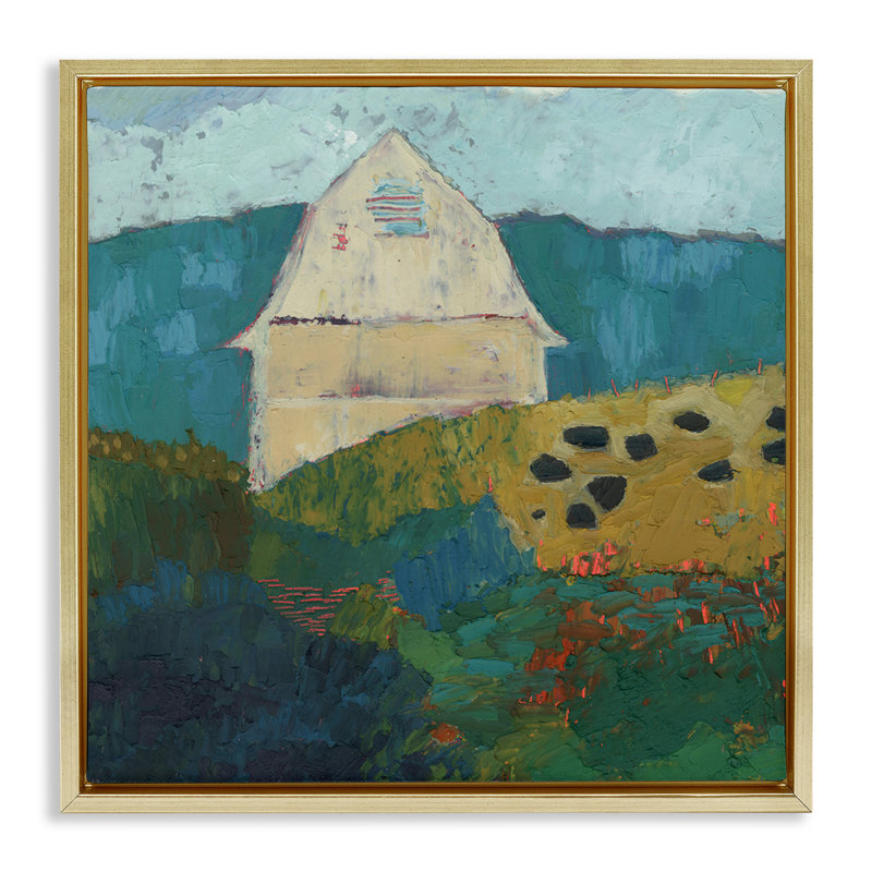 «Abstract Farm Impression» par Sue Jachimiec, H 18 po x l 18 po, Cadre flottant orme Montalcino