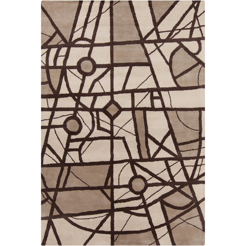 Tapis à motif géométrique abstrait en laine touffeté à la main brun, beige et brun clair Ailey