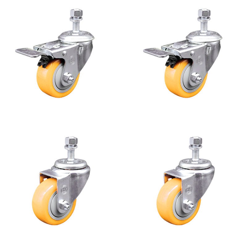 Ensemble de roulettes à tige filetée ½ pouce en polyuréthane jaune