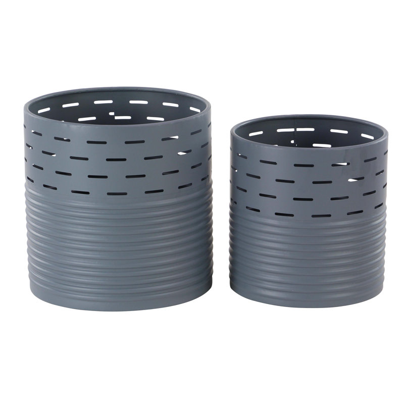 Gray Iron Cylindrical Indoor/Outdoor Planter Set