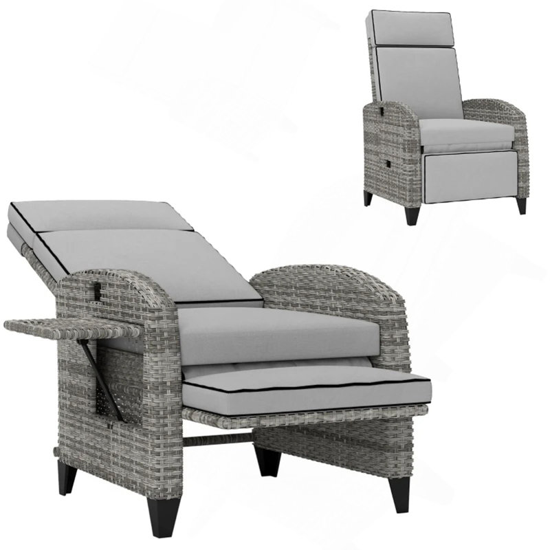 Fauteuil inclinable gris, Fauteuil inclinable d'extérieur, Coussin gris clair / structure grise
