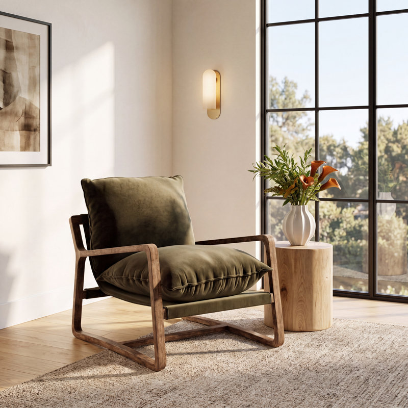 Goldberg Wooden Frame Armchair, Toasted Umber, Surrey Olive Performance Velvet