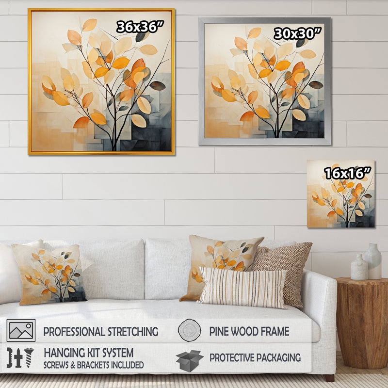 Abstrait abstrait feuilles d'abricot collage II - herbes, impressions d'art mural, H 36 po x l 36 po x P 1,5 po