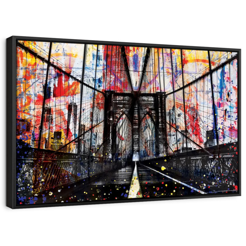 Impression sur toile Grunge Brooklyn Bridge, H 17 po x l 25 po