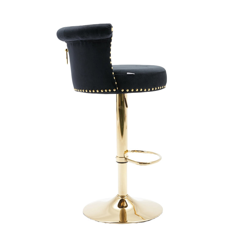 Chaise de bar rotative en velours à hauteur réglable avec structure en métal épais pour une rotation douce dans le salon et café à couture en losange