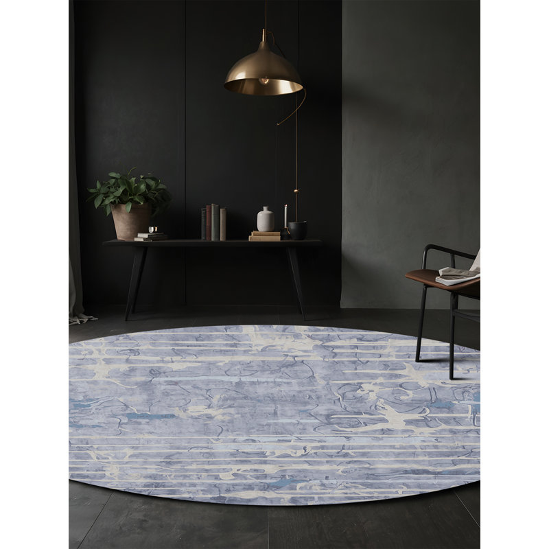 Machine Washable Gray Area Rug, Round 7'
