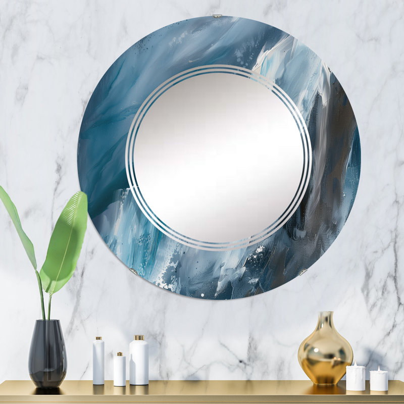 Splash Blue Indigo Wall Mirror, Printed Modern - Splash Blue Indigo, 31.5" H x 31.5" W