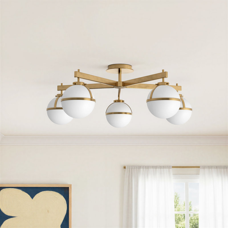 Glass Semi Flush Mount, Heritage Brass