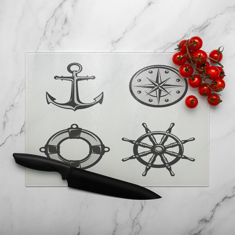 Nautical Icons Glass Chopping Board