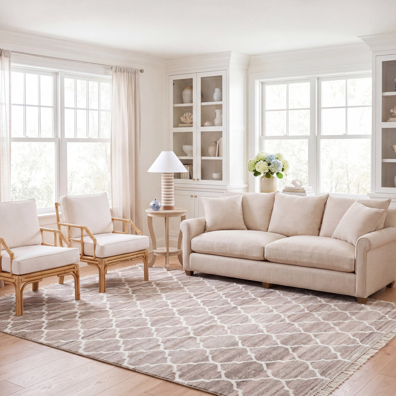 Towles Natural Hand Woven Wool/Viscose/Cotton Geometric Rug in Ivory/Light Gray, Rectangle 8' x 10'