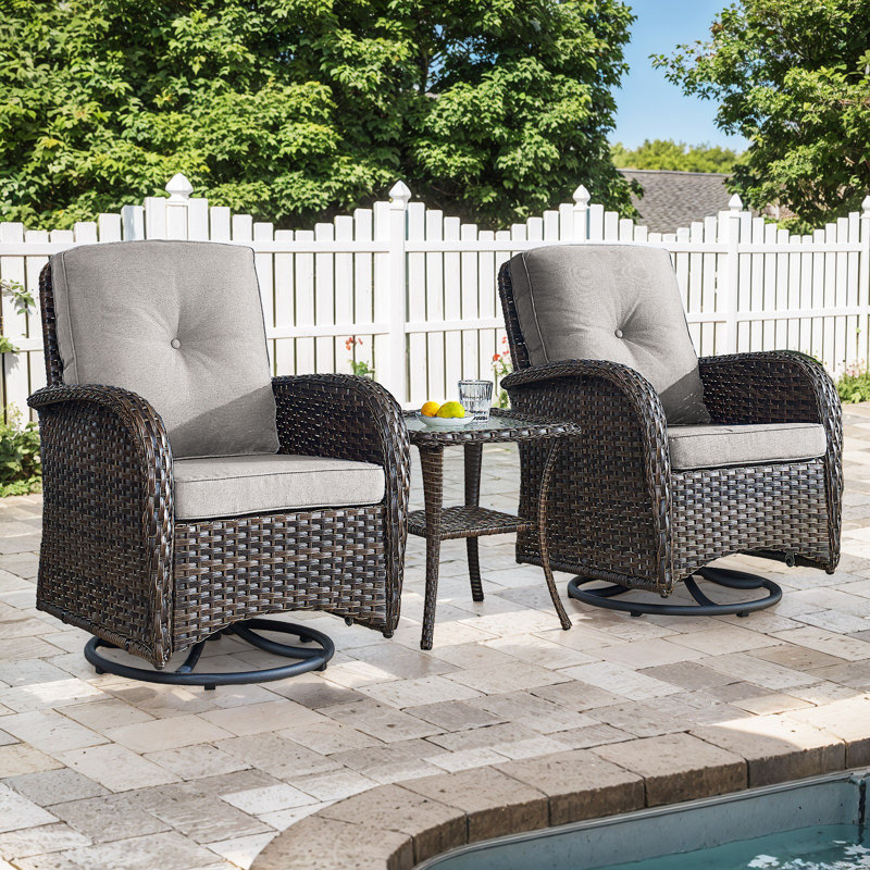 Braxleigh Outdoor Patio Wicker Swivel Glide Rocker Chair With Cushions (2-Pack), Beige, Brown