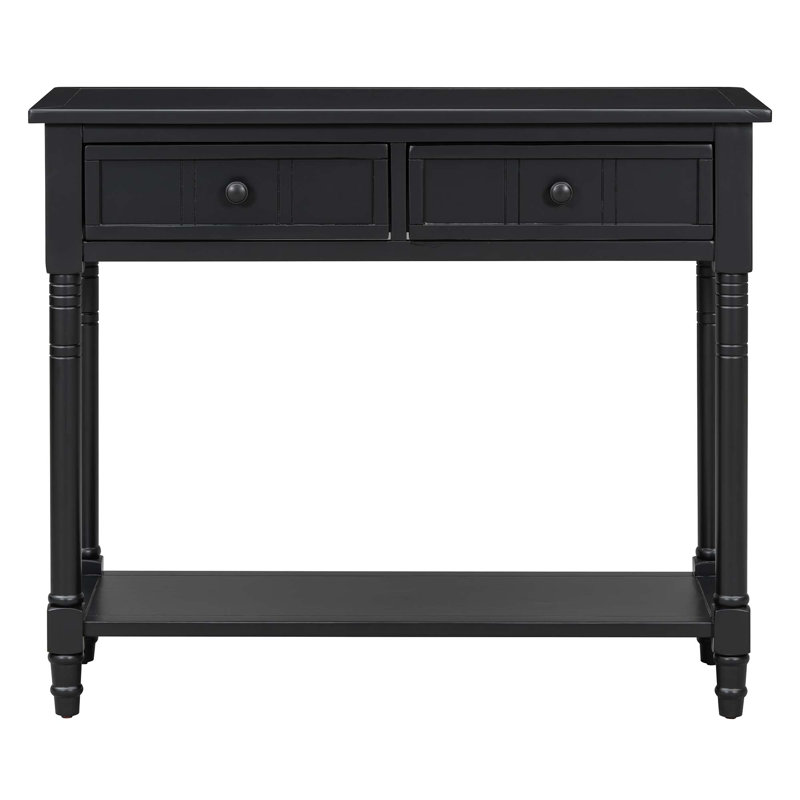 Console Traditional avec 2 tiroirs et tablette inférieure, Noir